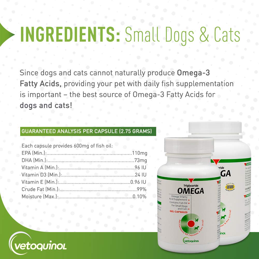 Vetoquinol Triglyceride Omega promotes healthy skin and coat in dogs and cats.