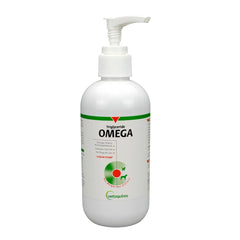 Vetoquinol Triglyceride Omega-3 liquid bottle label highlights EPA and DHA benefits for pets.