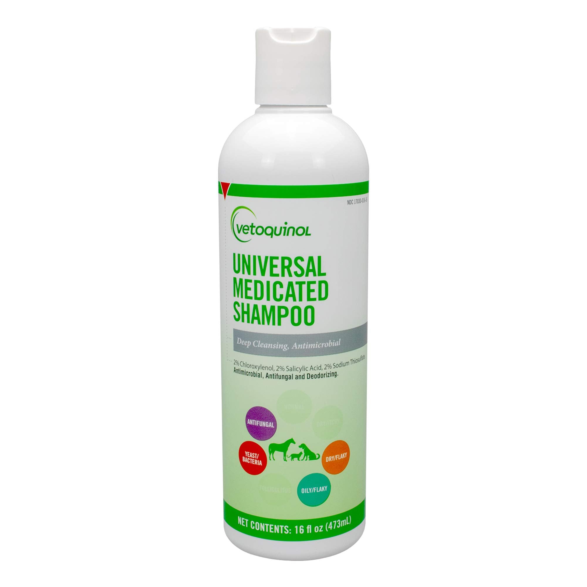 Vetoquinol Universal Medicated Shampoo bottle pour for easy application