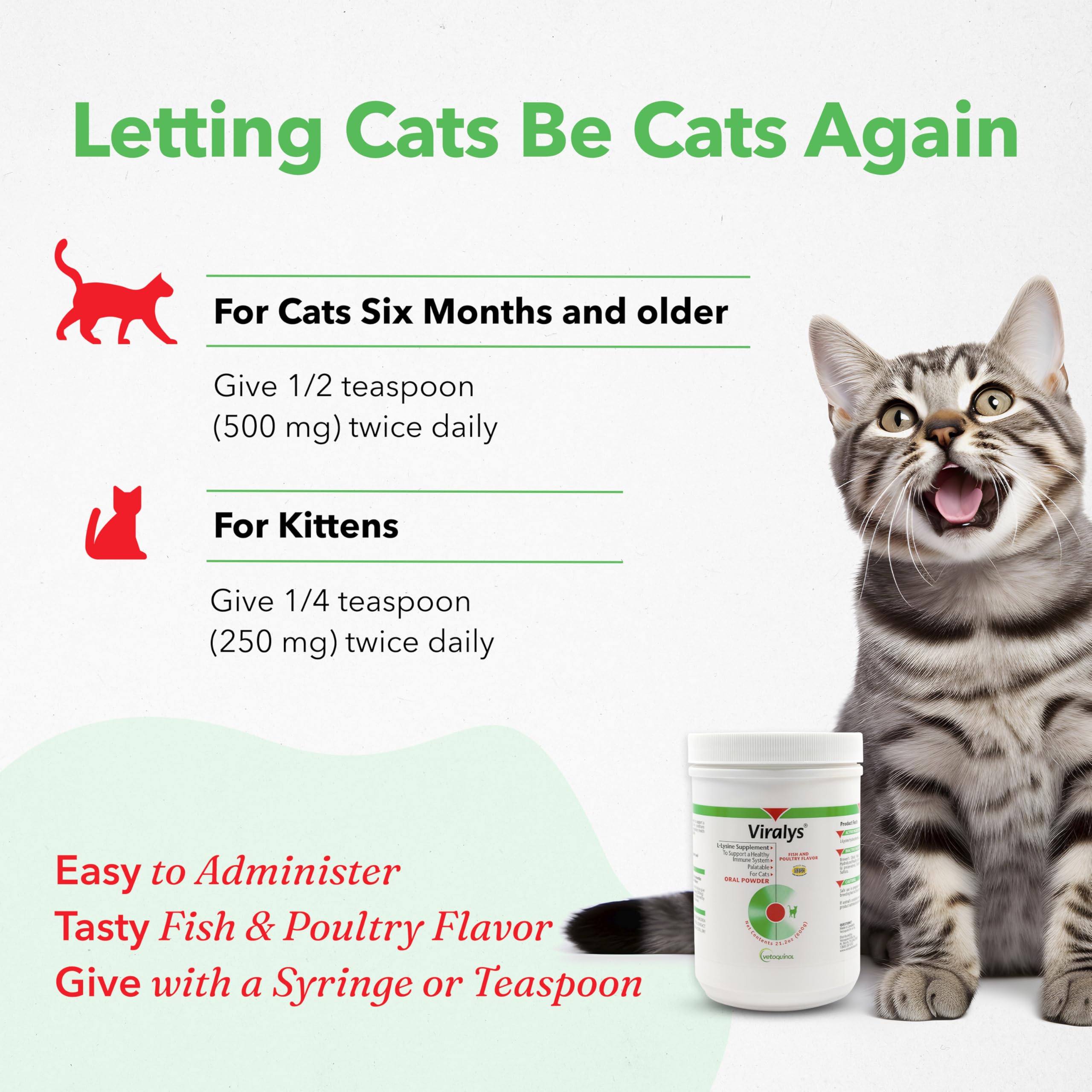 Vetoquinol Viralys cat bowl serving scene highlights convenient daily use