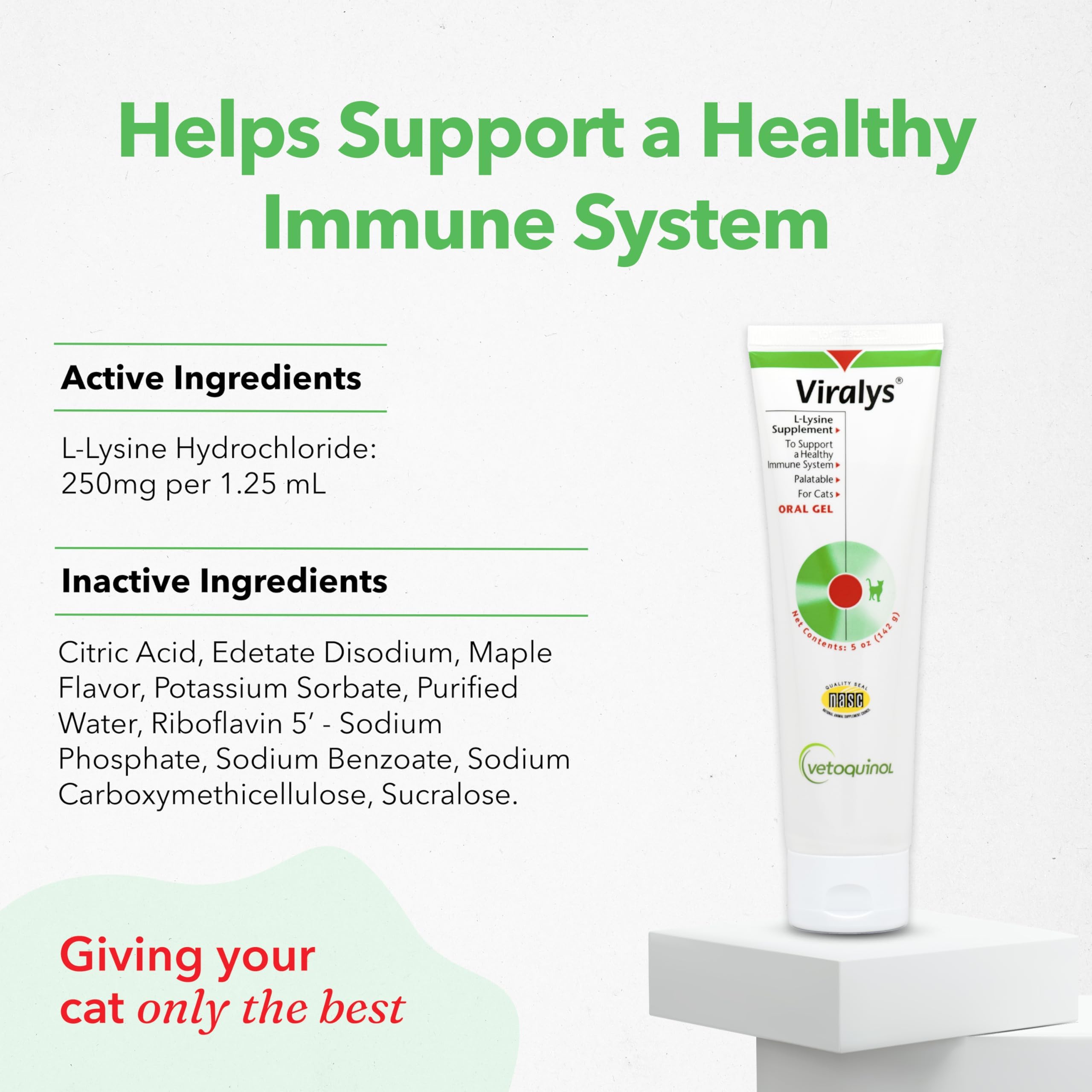 Vetoquinol Viralys maple-flavored lysine gel for kittens and cats.
