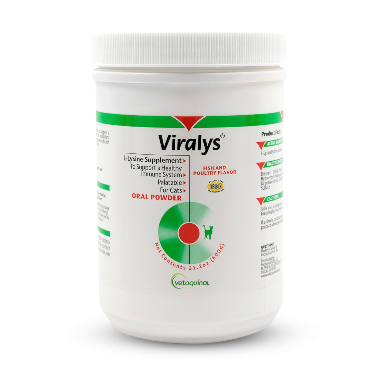 Vetoquinol Viralys powder bottle for easy daily cat dosing