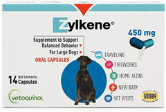 Vetoquinol Zylkene calming dog bottle on shelf for daily stress support