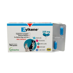 Vetoquinol Zylkene capsule poured onto pet food for easy calming support.