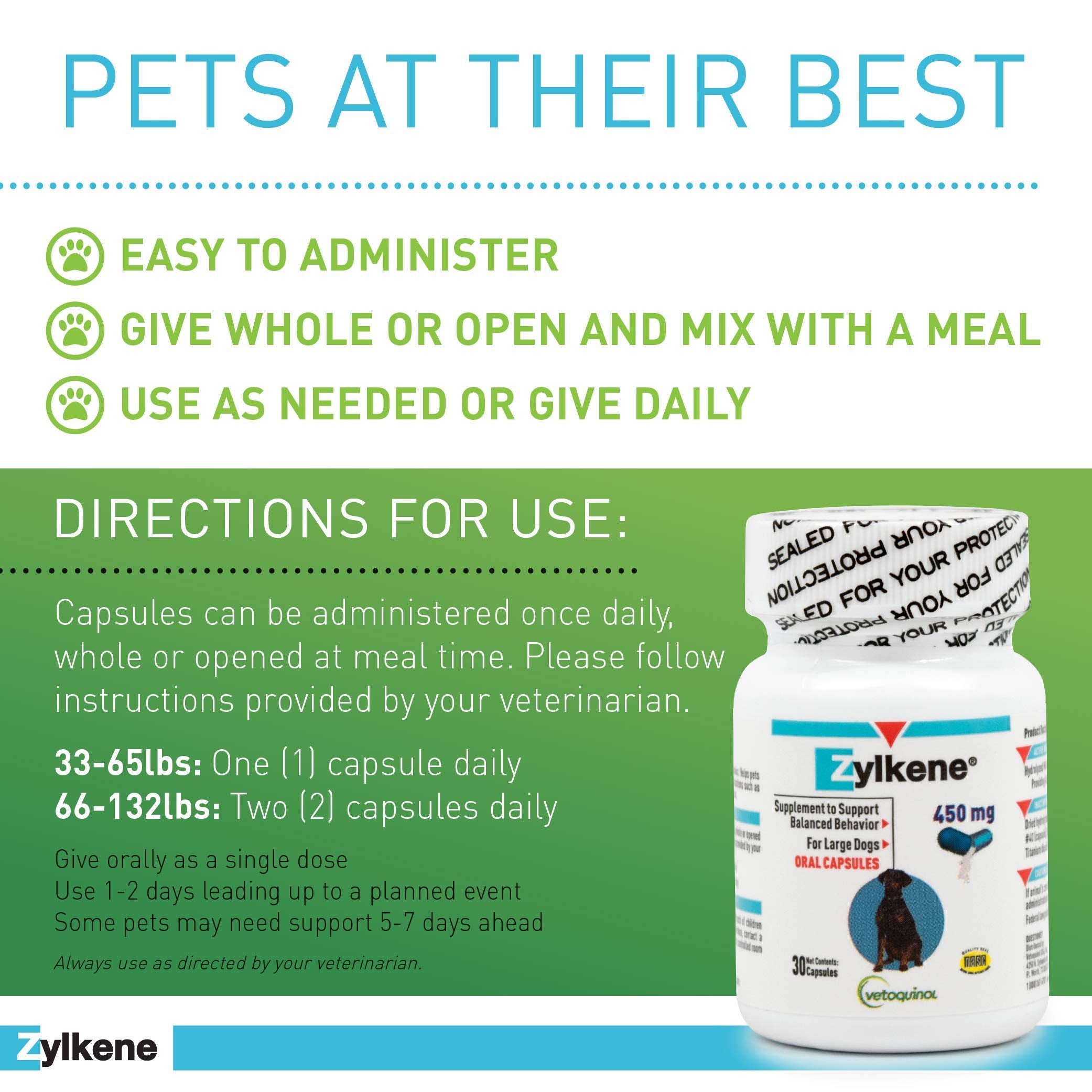 Vetoquinol Zylkene added to dog food for daily calm during routine changes