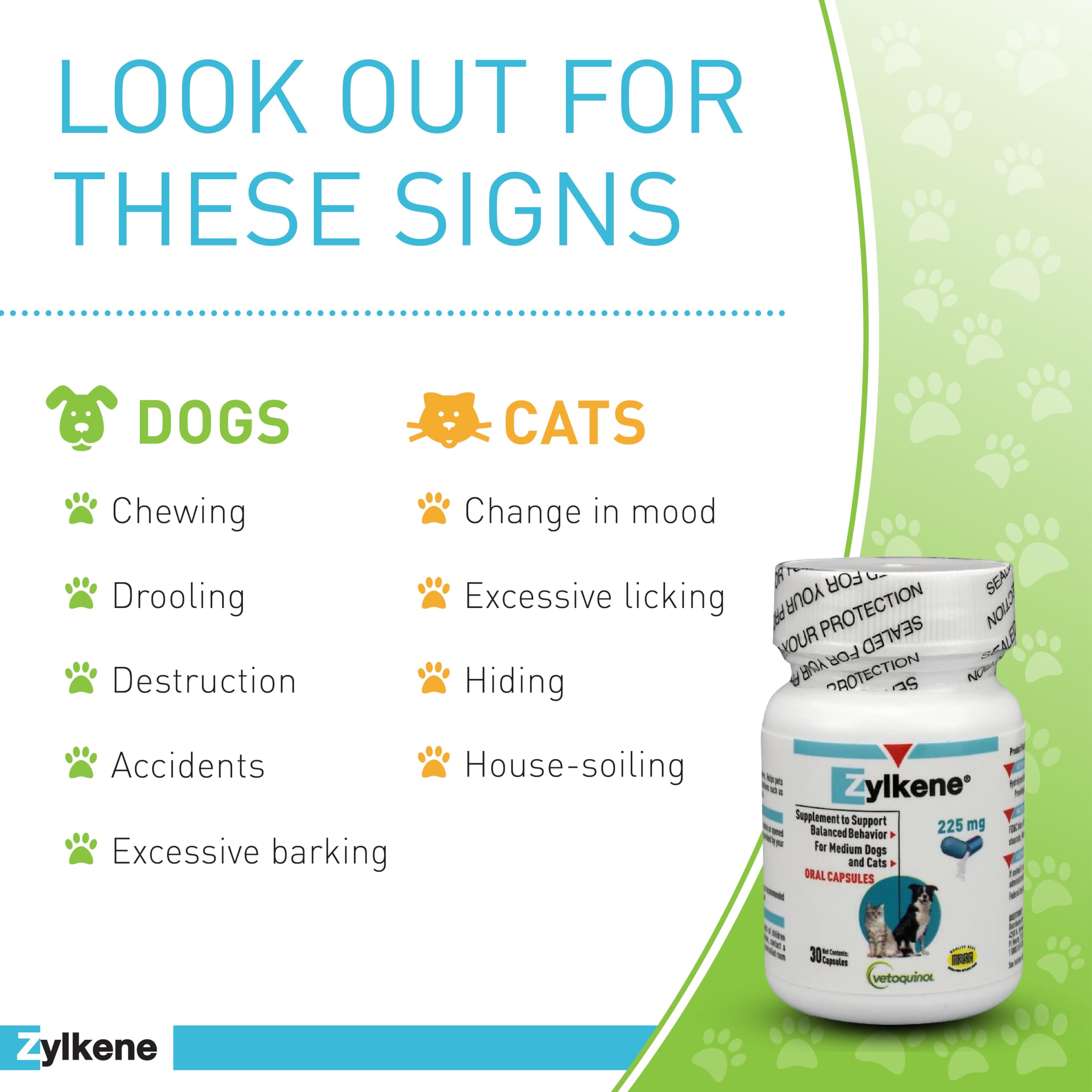 Vetoquinol Zylkene food dish with capsule drop highlights easy administration.
