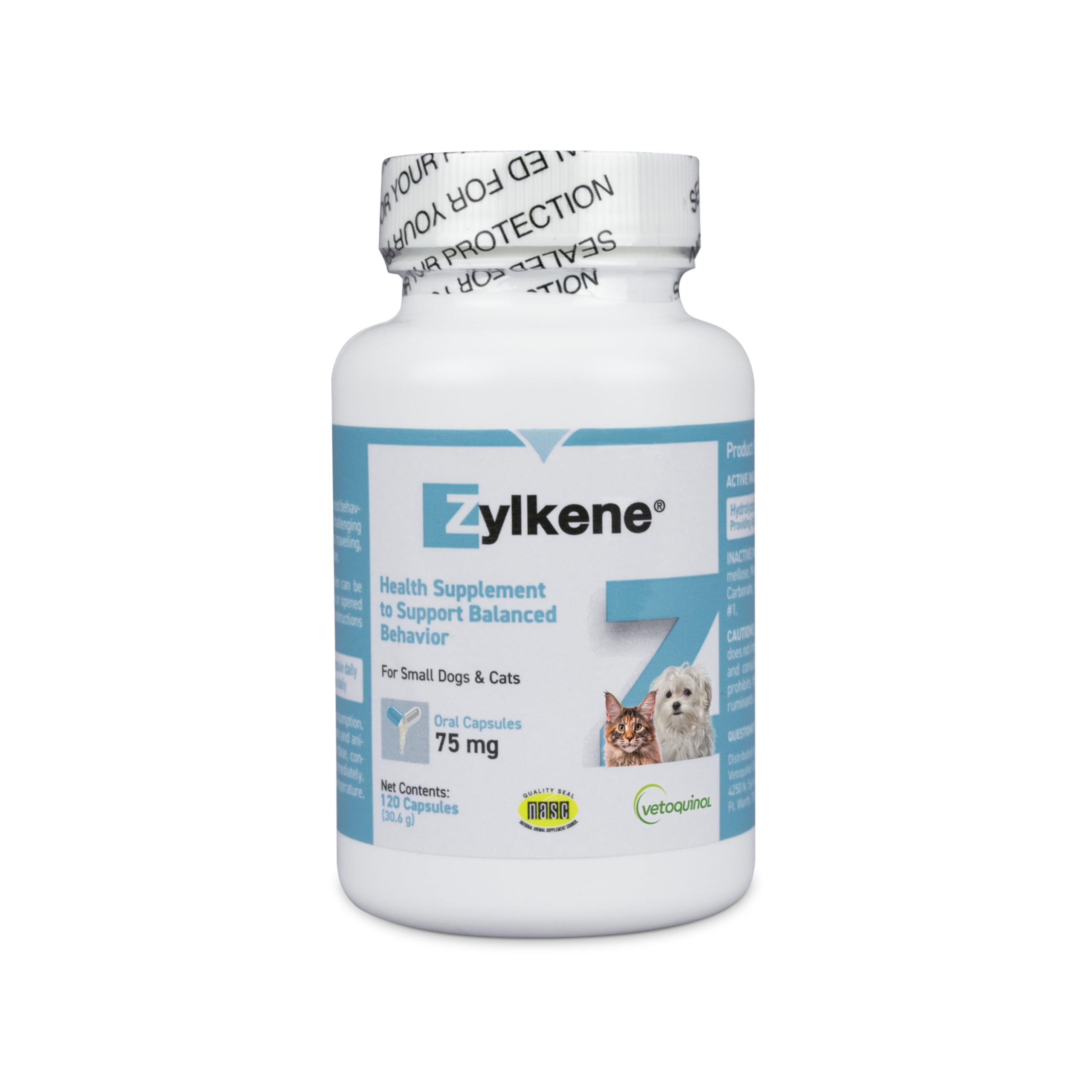 Vetoquinol Zylkene packaging front showing capsules for daily calming support
