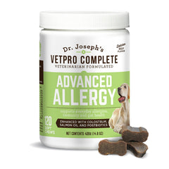 VetPro Advanced Allergy bottle pour shows bottle and liquid to support skin comfort.