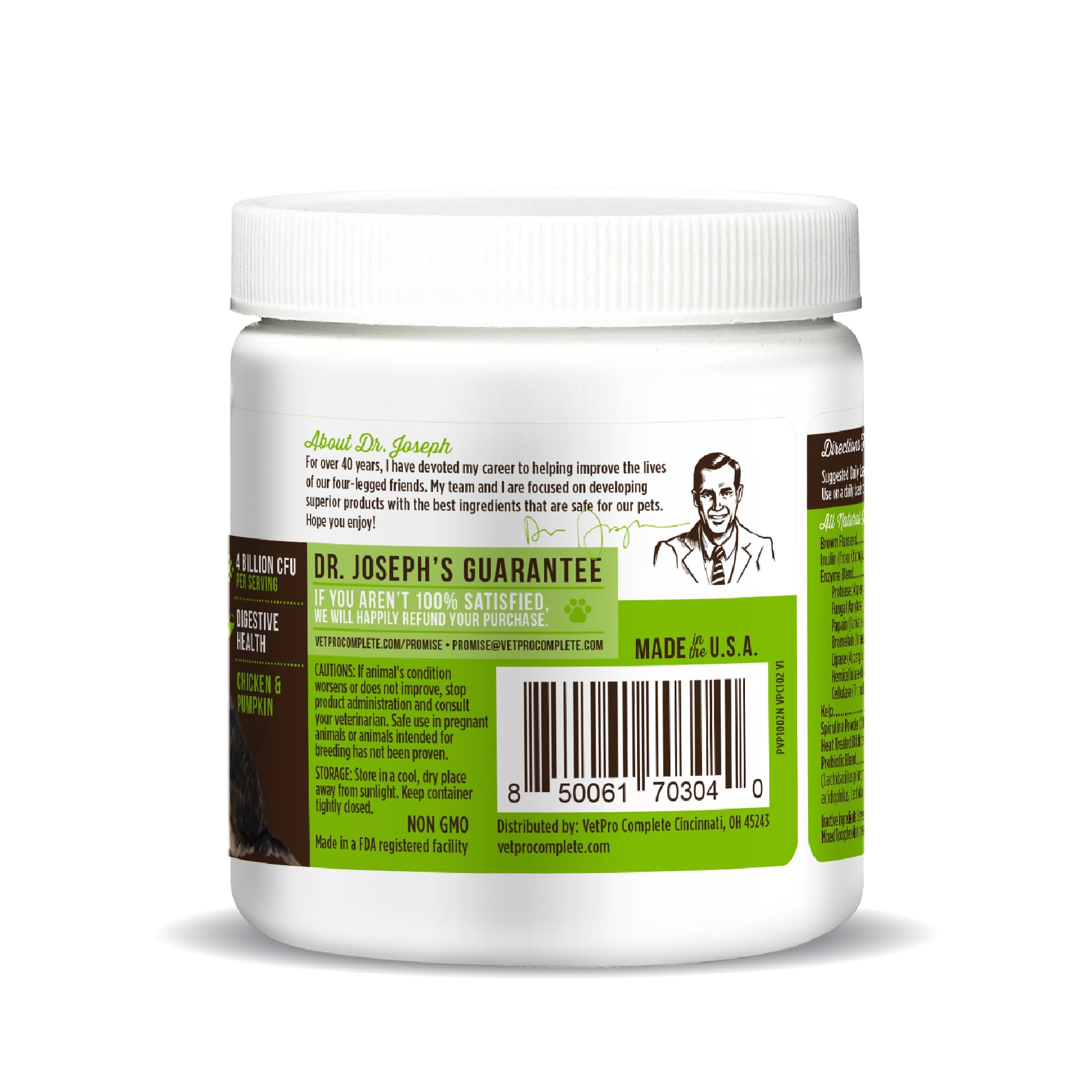 VetPro Complete coat and skin health benefits with omega-3 and spirulina.