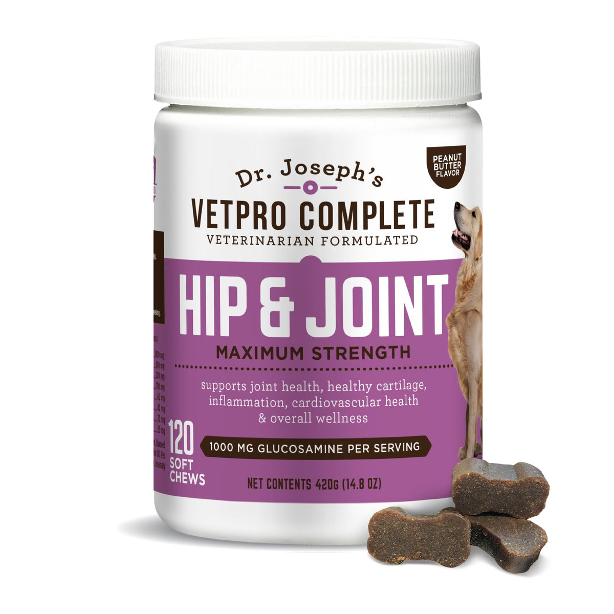 VetPro Complete dog hip and joint chews in peanut butter flavor.