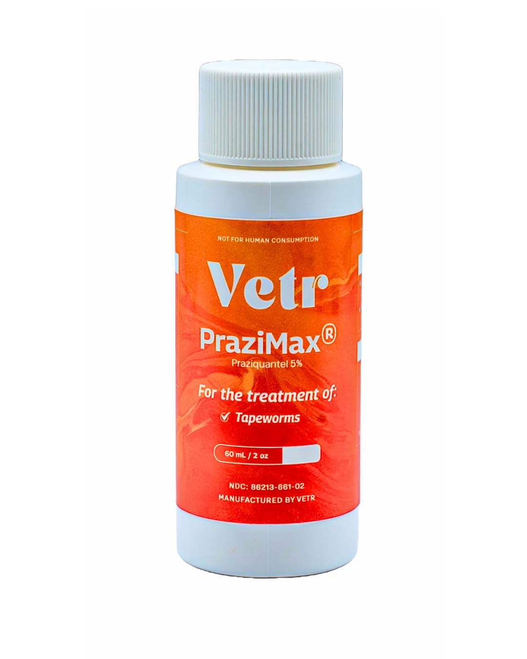 Vetr PraziMax liquid bottle front view for easy dosing and digestion support.