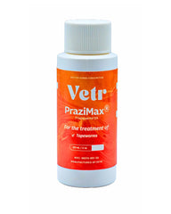 Vetr PraziMax liquid bottle front view for easy dosing and digestion support.