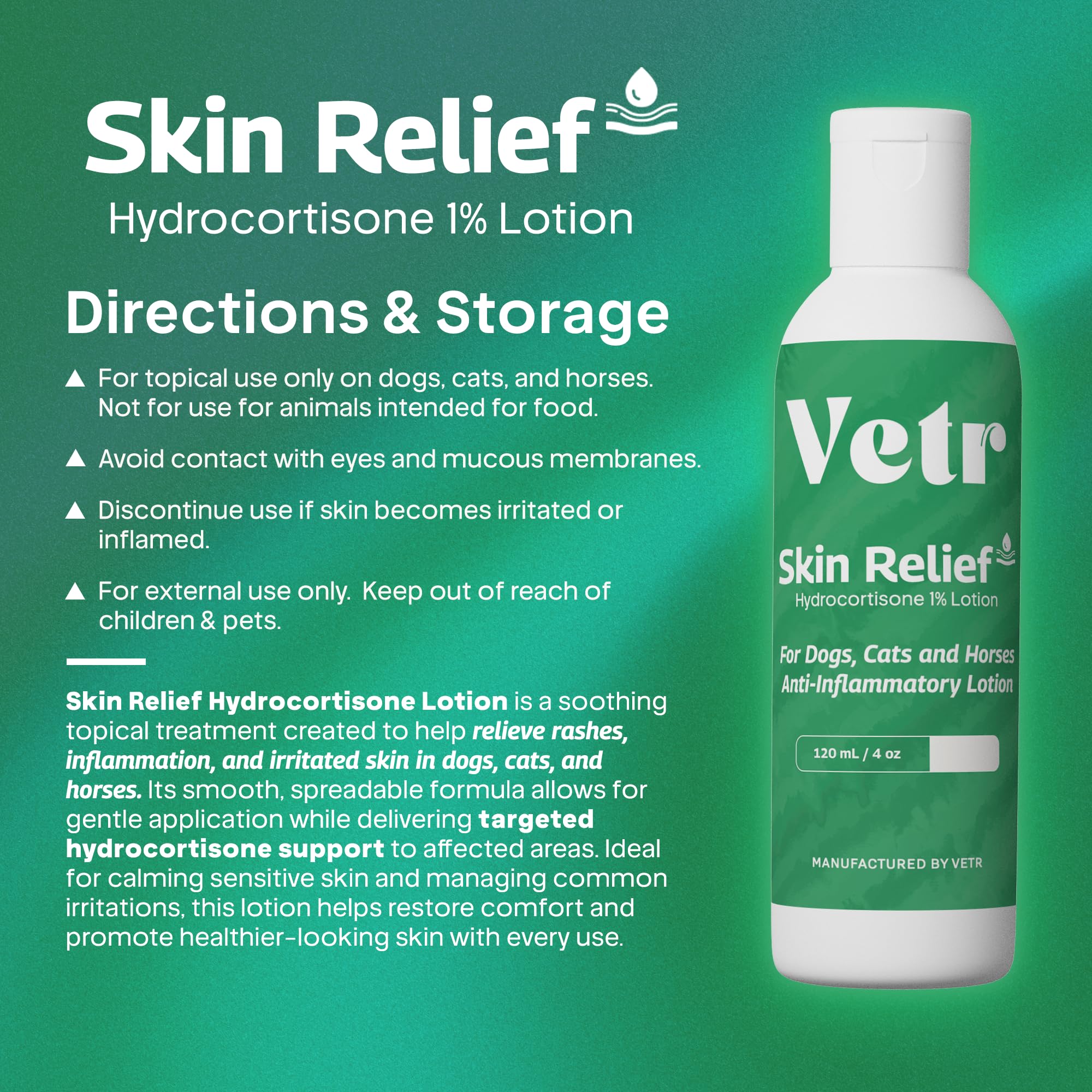 Vetr Skin Relief application hot spots demonstrates targeted relief for irritated areas.