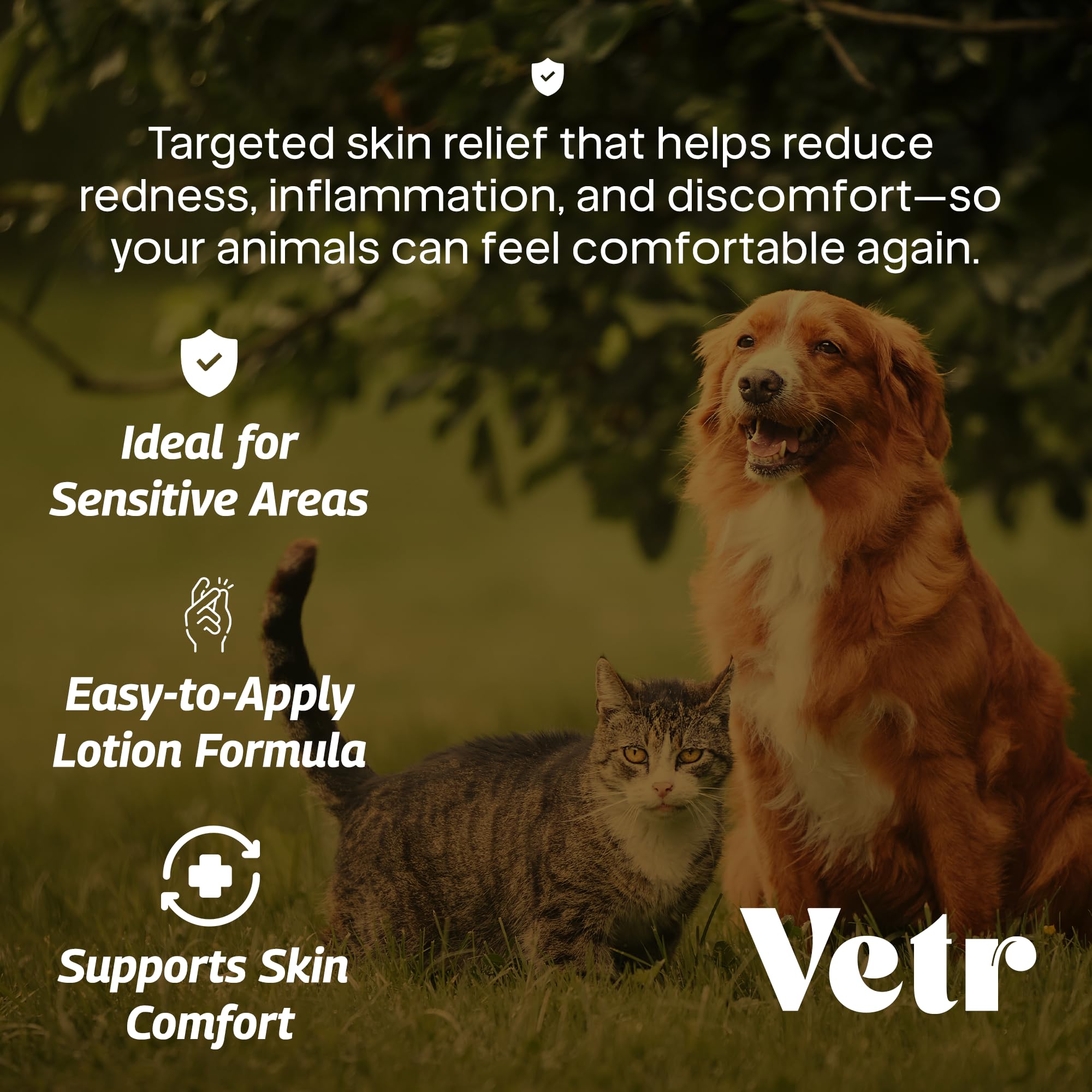 Vetr Skin Relief bite-site care shows quick-absorbing, non-stinging formula for bites.