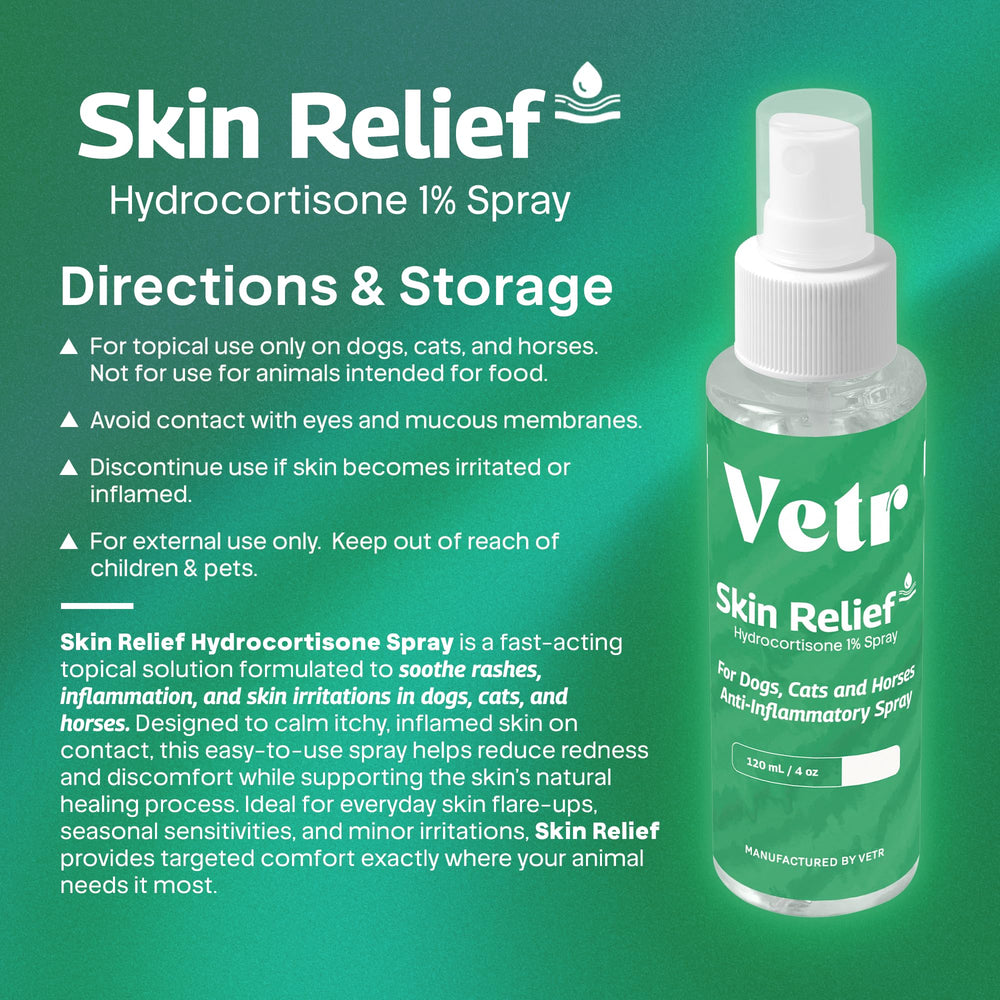 Vetr Skin Relief 4 oz bottle ready for pet skin care.