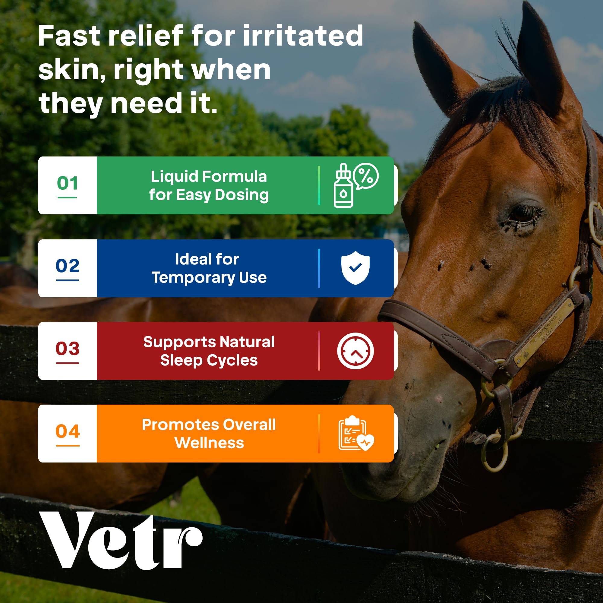 Vetr Skin Relief, vet-formulated in USA, supports pet skin care.