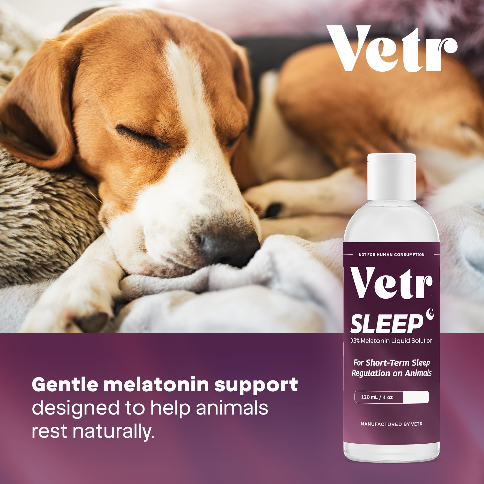 VETR Sleep roasted chicken flavor label highlights pet-friendly palatability.