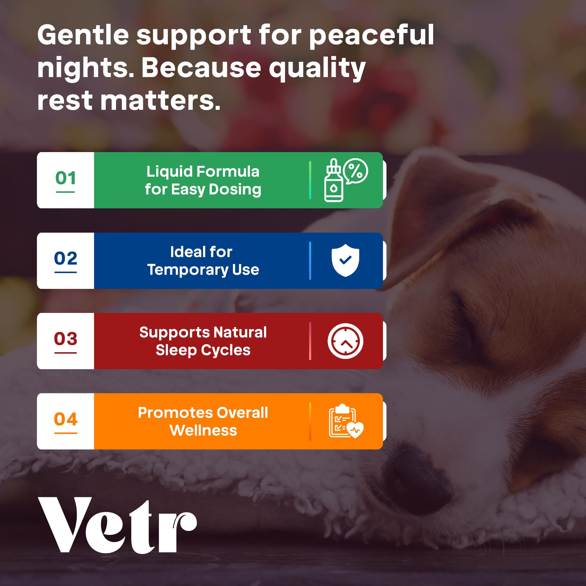VETR Sleep drops added to food or given directly aids quick absorption.