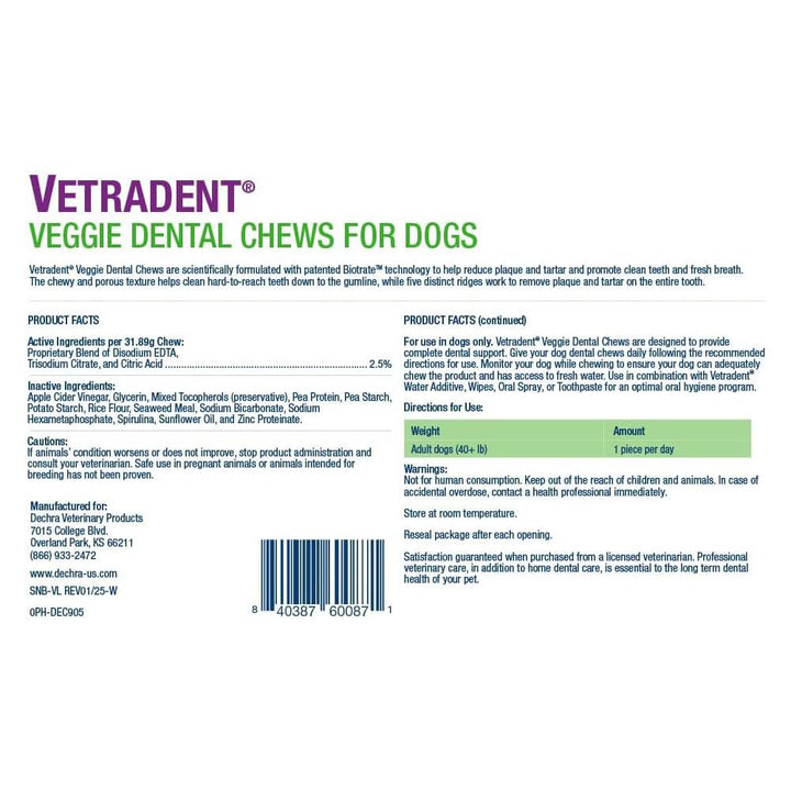 Vetradent Veggie Dental Chews for Large Dogs bag ready for daily use.
