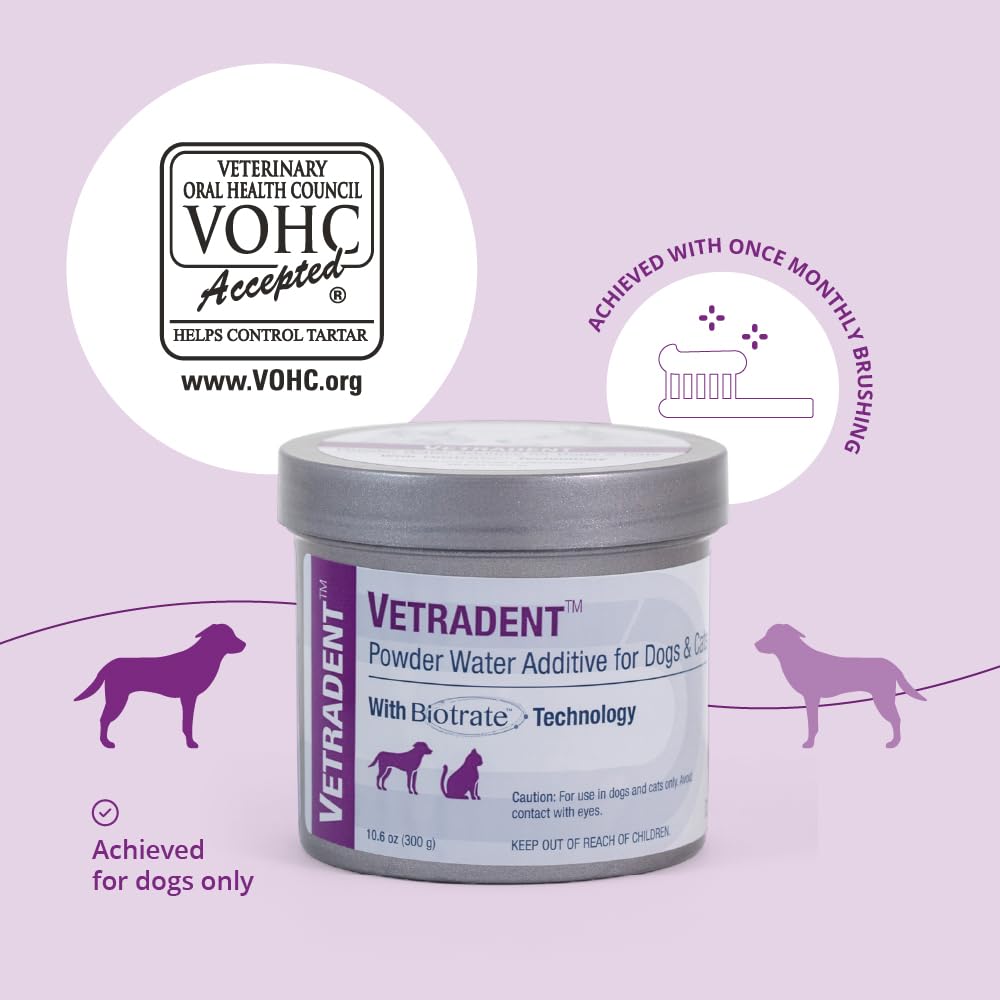 Vetradent powder dissolving in water for easy mixing in bowls.