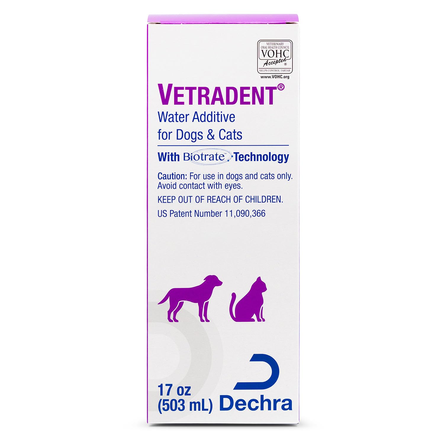 Vetradent Water Additive bottle 17 oz demonstrates tartar-control solution for pets.