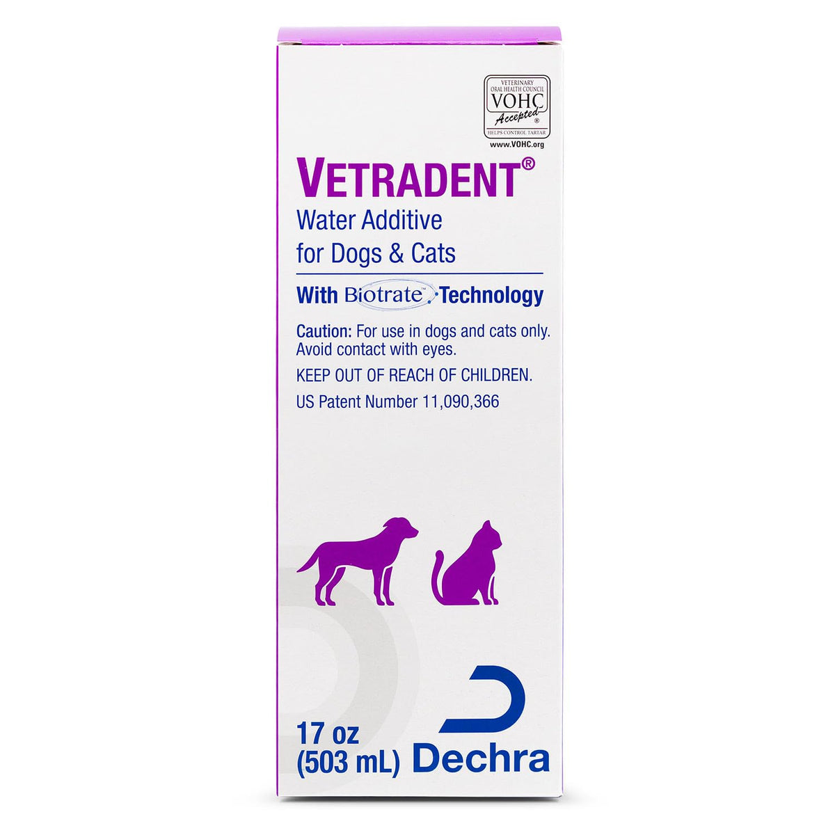 Vetradent Water Additive bottle 17 oz demonstrates tartar-control solution for pets.