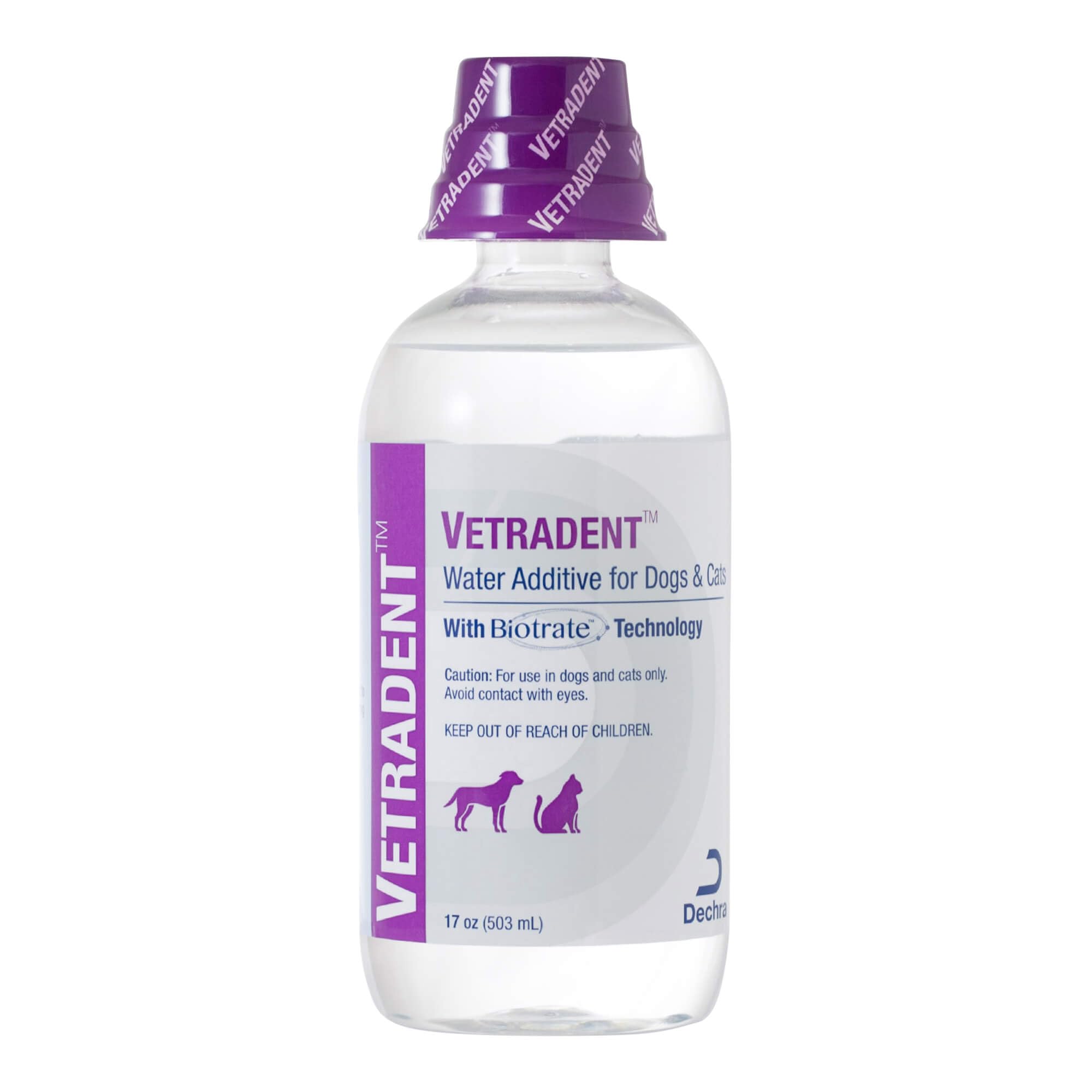Vetradent Water Additive in bowl supports oral hygiene.
