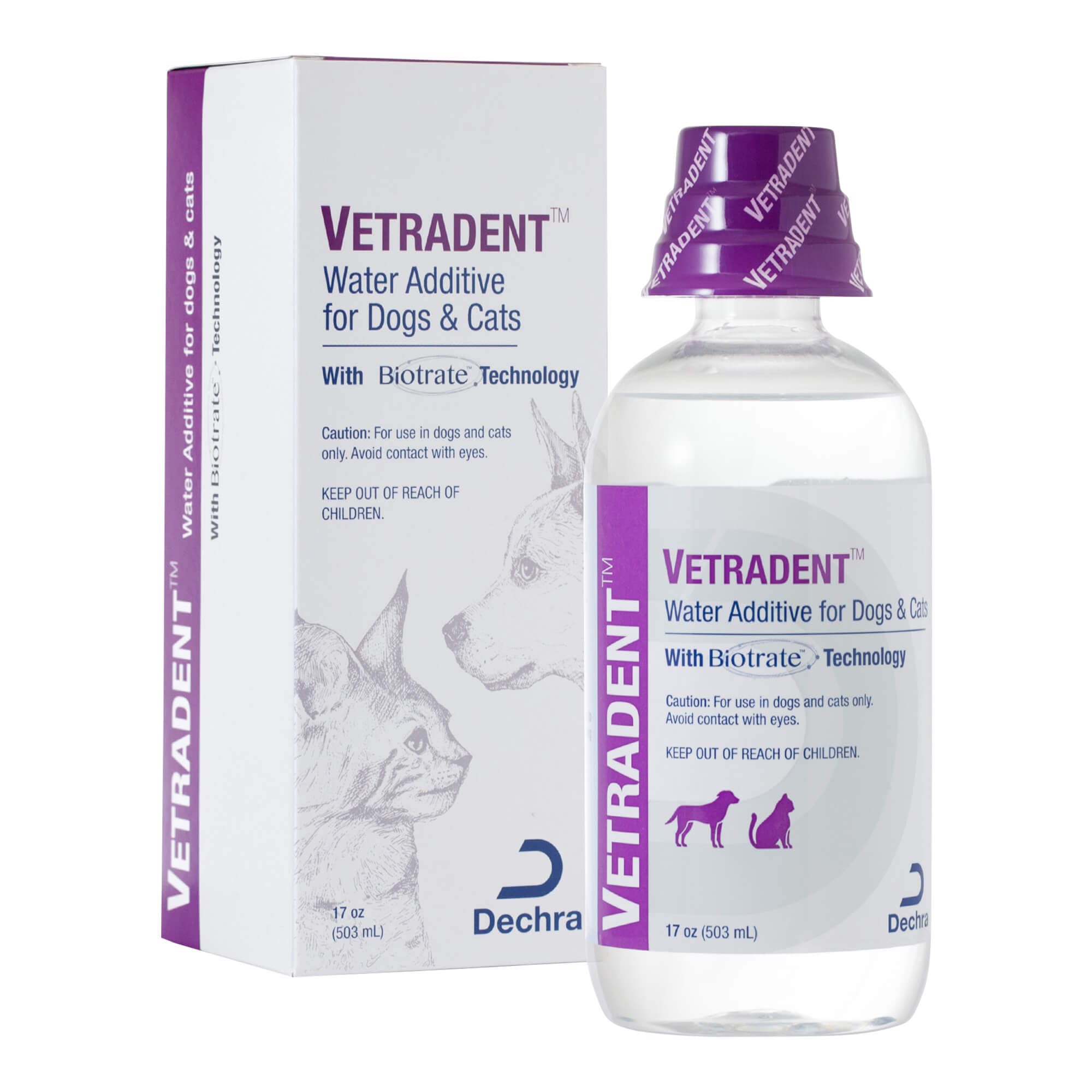Vetradent Water Additive pouring into pet water for easy daily care.
