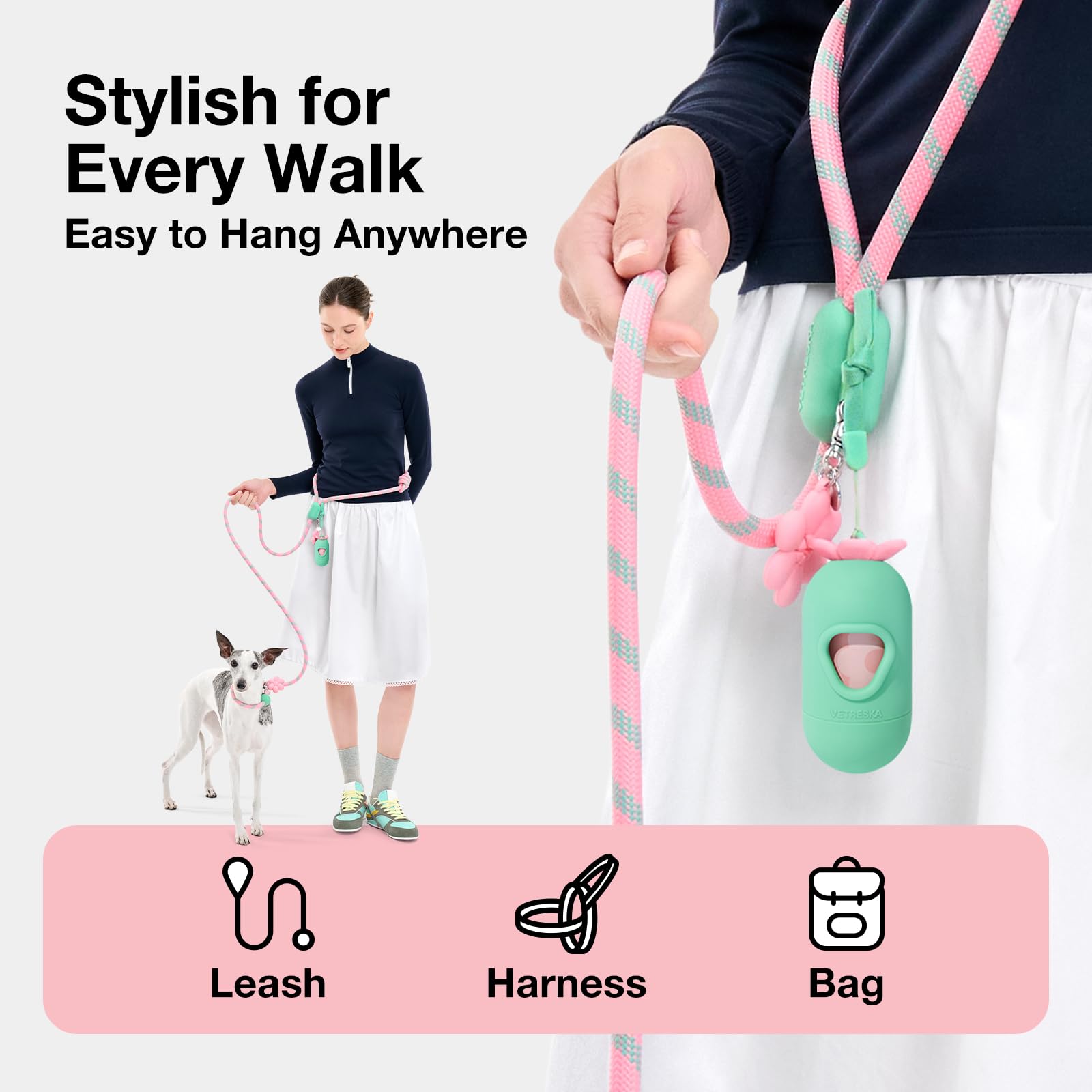 Vetreska bag rolls conveniently attach to leash or backpack