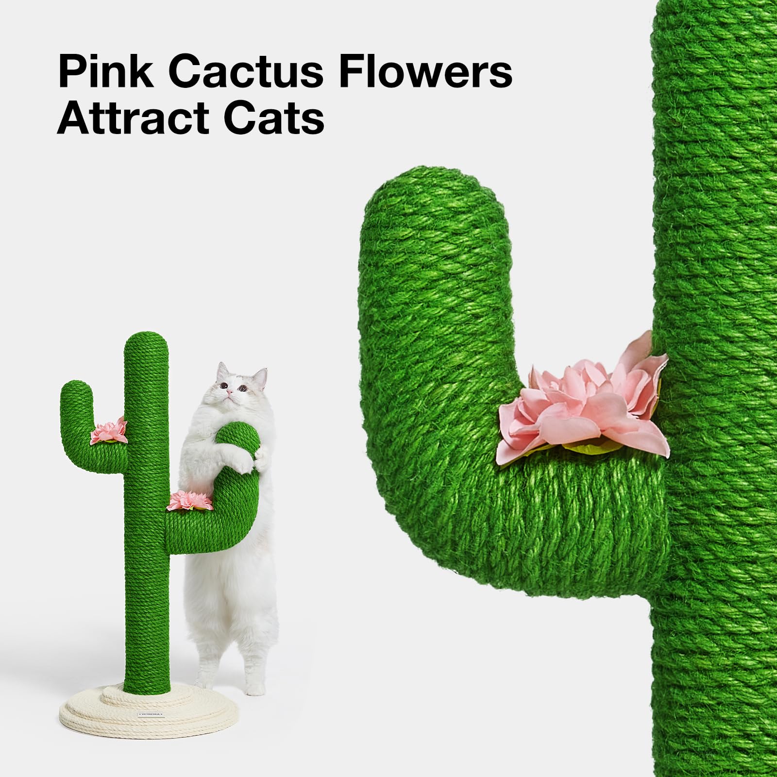 Vetreska cactus cat tree jute rope closeup showing durable scratching surface