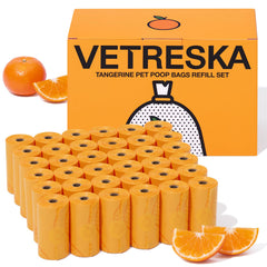 VETRESKA citrus scented dog poop bags with leak-proof design for clean walks.
