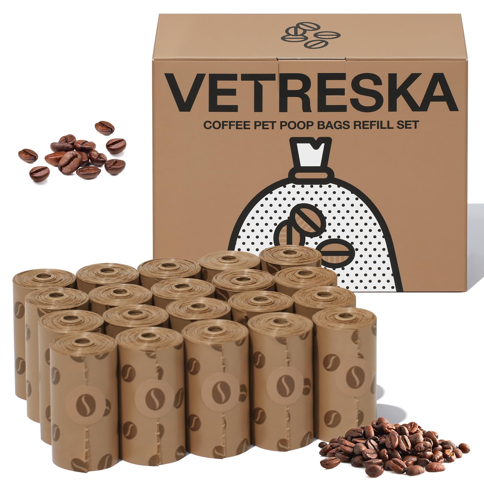 VETRESKA coffee scented poop bag roll for odor control during walks
