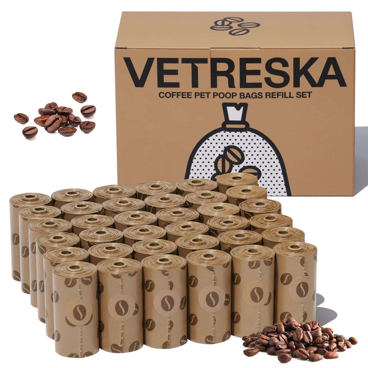 Vetreska coffee-scented dog poop bags for odor control during walks