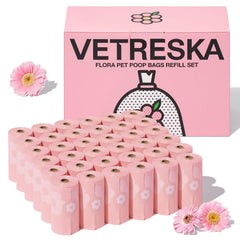 VETRESKA lavender scented poop bags in pink packaging for odor control during walks.