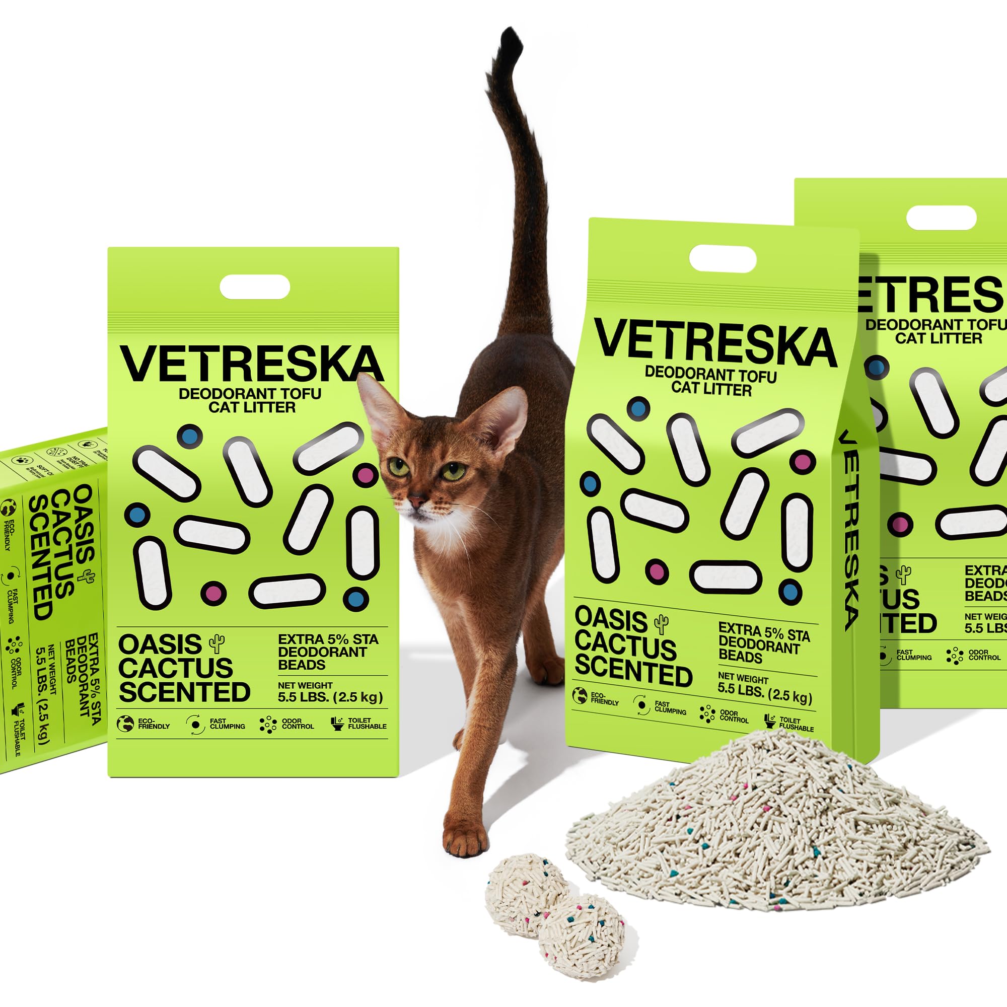 Vetreska Tofu Cat Litter is a four-bag bundle of 5.5 lb packs.