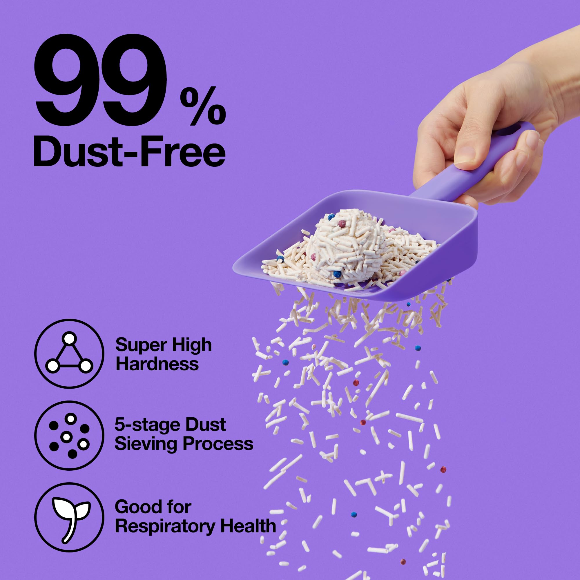 VETRESKA tofu cat litter instant clumping demonstrated for quick cleanup.