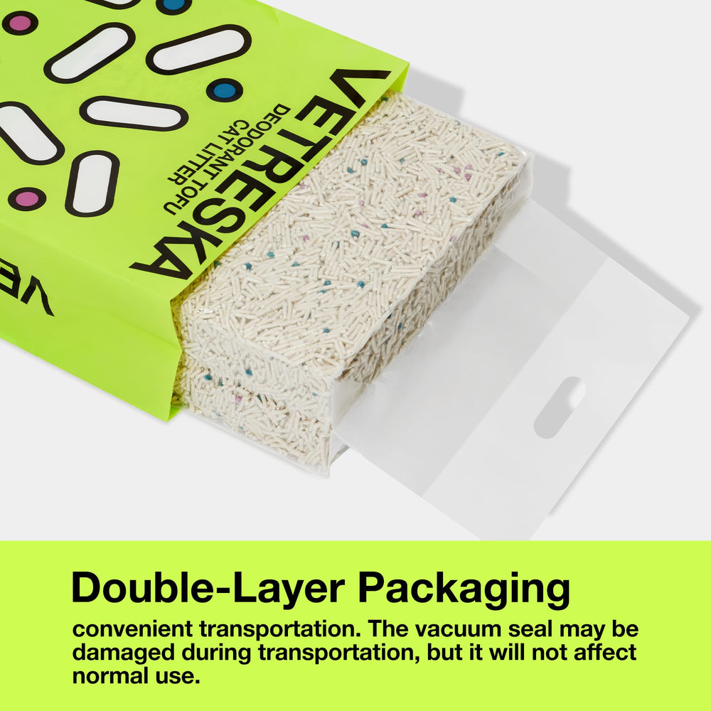 Vetreska Tofu Cat Litter offers low tracking to keep floors tidy.