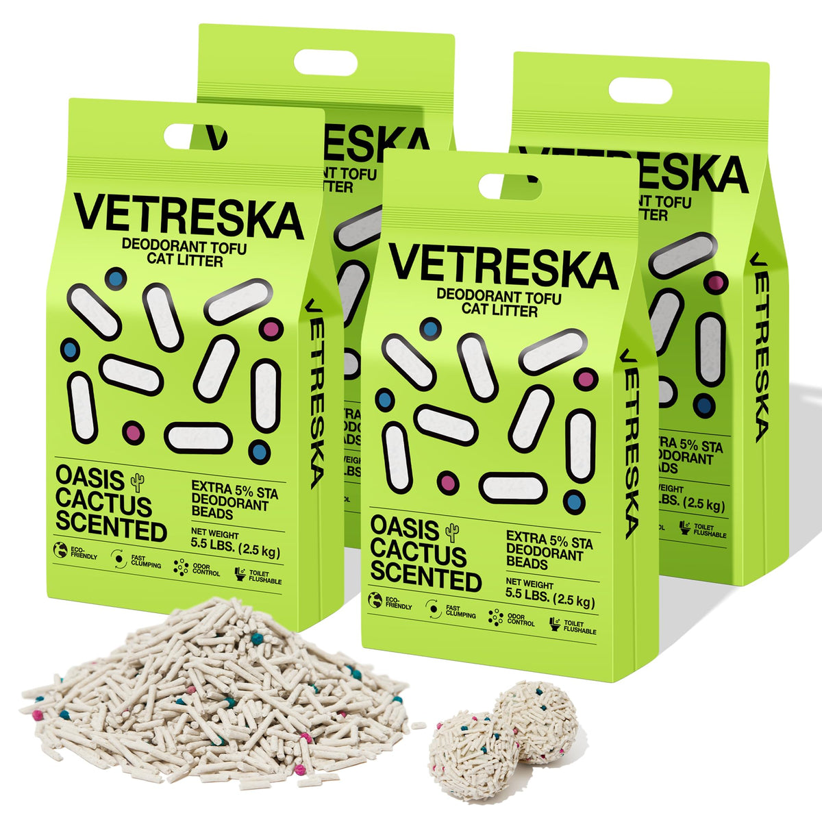 Vetreska Tofu Cat Litter demonstrates fast clumping for quick cleanup.