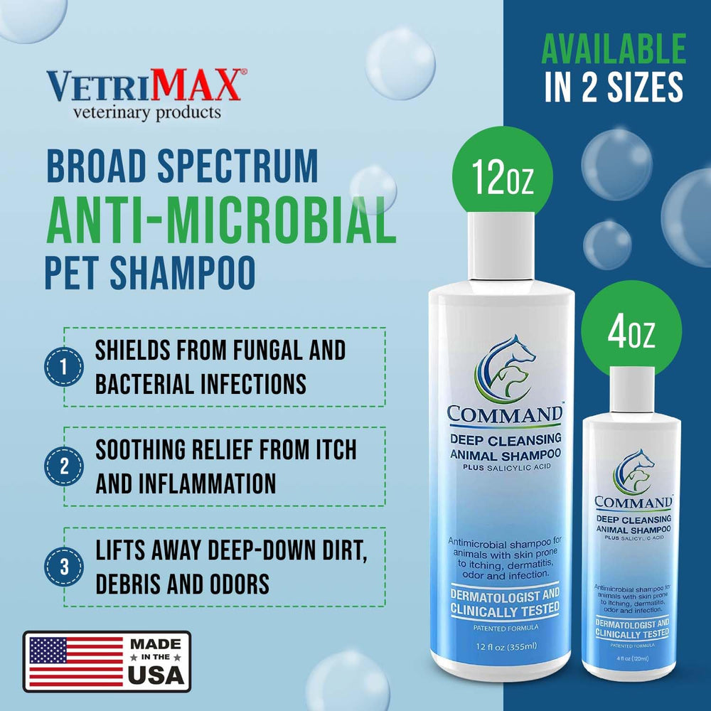 VetriMAX Command rich foam lather applied to a dog's coat for cleansing