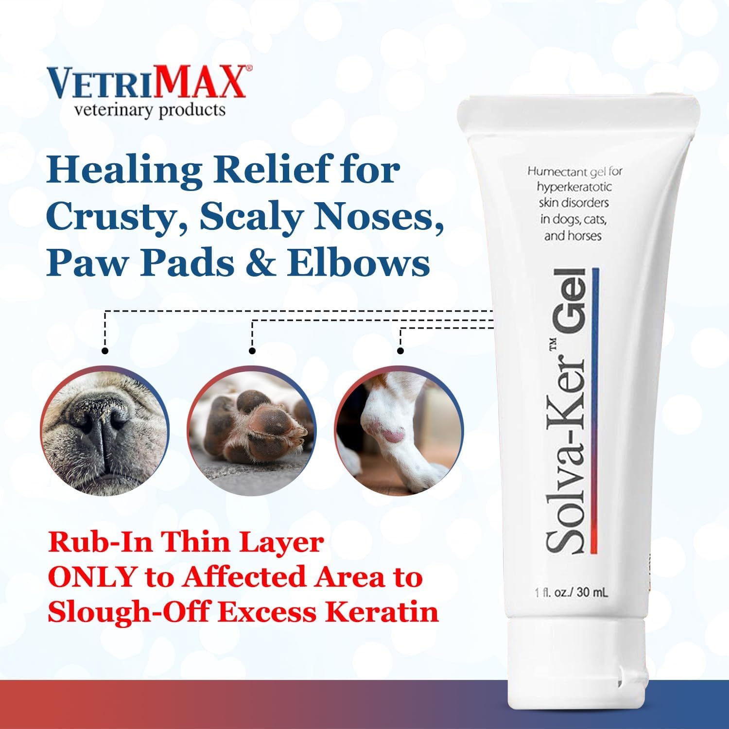 VetriMAX gel being applied to a dog's nose for fast-absorbing moisture.