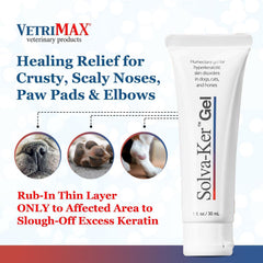 VetriMAX gel being applied to a dog's nose for fast-absorbing moisture.