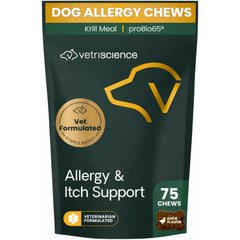 VetriScience Allergy & Itch Support chews bottle for dog skin and immune health.