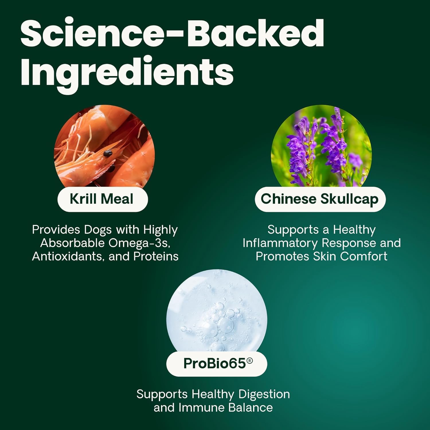 Product label on VetriScience chews showing brand and key ingredients.