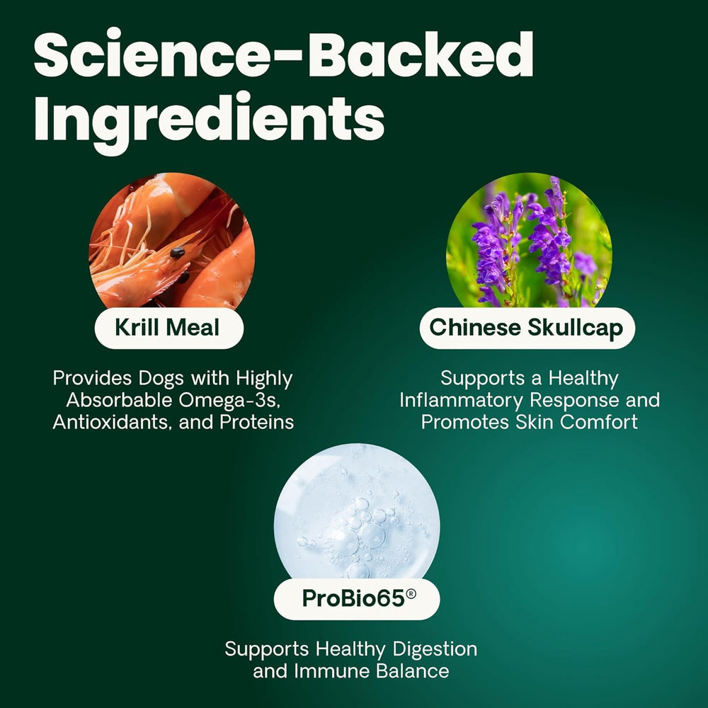 Product label on VetriScience chews showing brand and key ingredients.