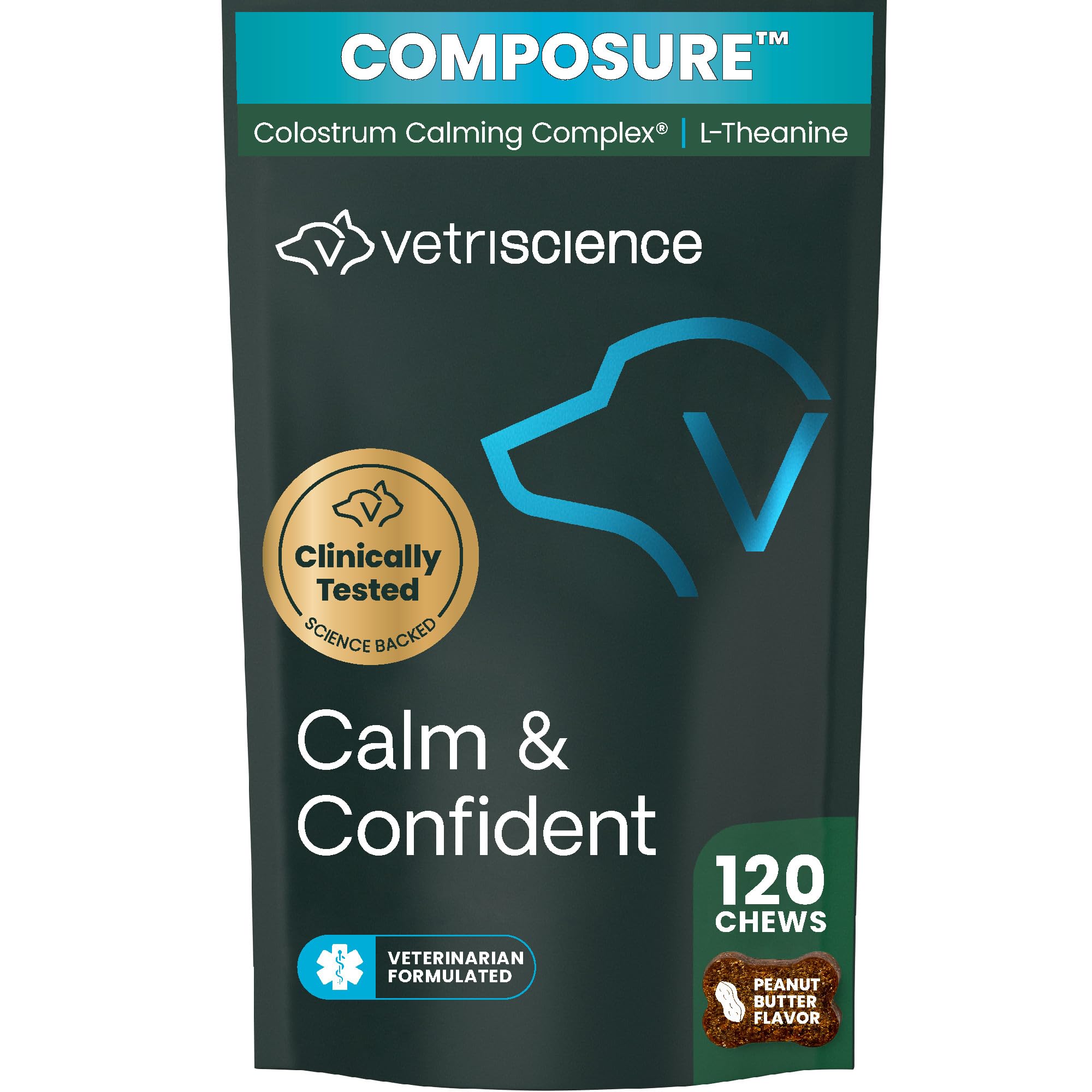 VetriScience Calm Confident bottle front showing non-drowsy calming support for dogs