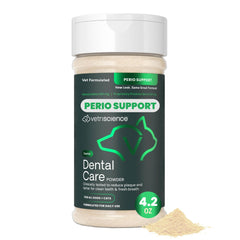 VetriScience Dental Care Powder bottle for easy no-brush dental support and fresh breath.