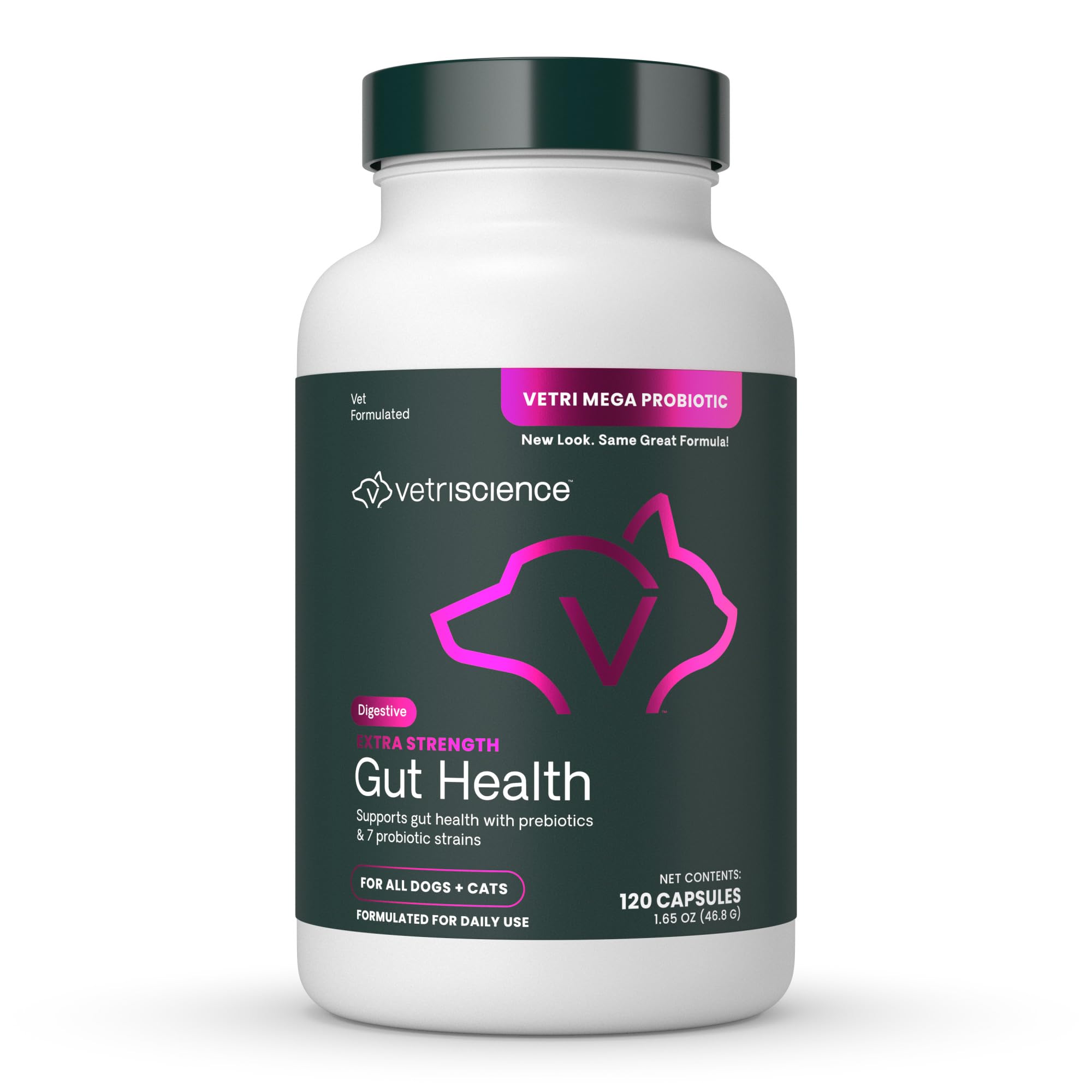 VetriScience Extra Strength Gut Health capsules for dogs and cats supporting digestive balance