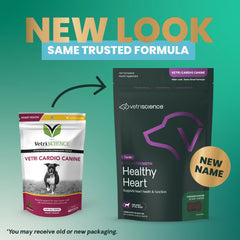 Dog bowl ready with Healthy Heart chews for daily cardio support.