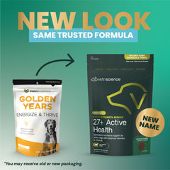 VetriScience Senior 27+ chews open packet, convenient daily supplement for senior dogs' health