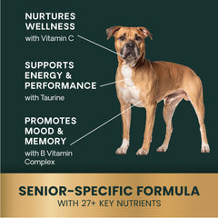 VetriScience Senior 27+ ingredients label on bottle, highlights key vitamins and fatty acids